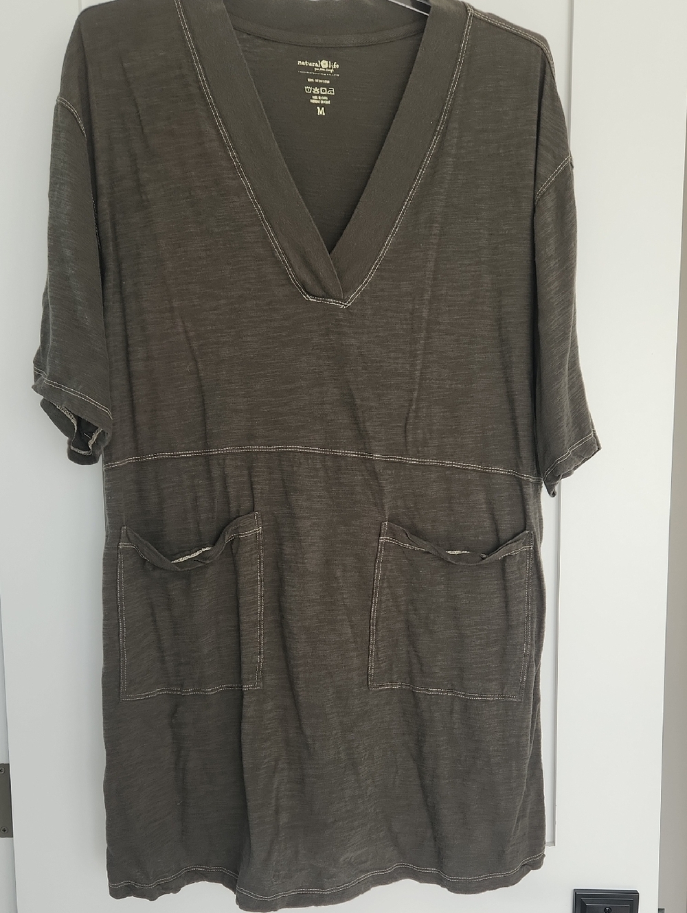 Women's Olive Green V-Neck Short Sleeve Shirt BEACH Coverup Size Medium